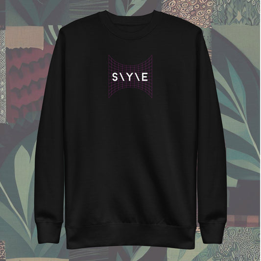 front of Sweatshirt featuring 'SYE' on the front and 'Shine Your Eye' on the back, with magazine cut-out eyes and neon streetwear design elements. Bold and edgy, perfect for a standout style.